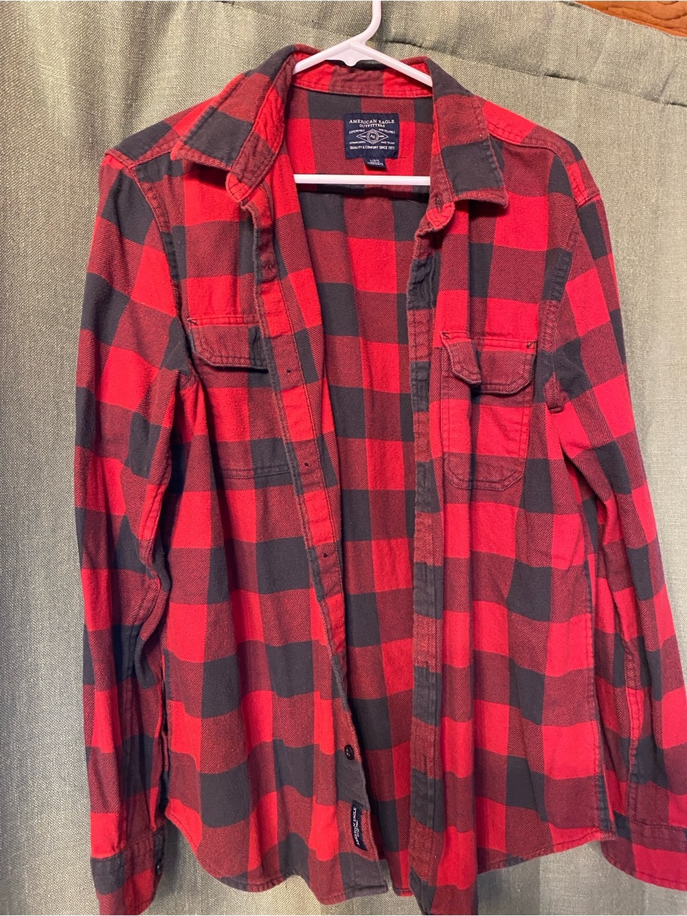 American Eagle Outfitters Red and Black Plaid Button-Down Shirt